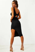 Ladies Halter Side Split Daily Knit Dress EQIL - SWEETKAMA