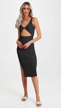 Ladies Halter Side Split Daily Knit Dress EQIL - SWEETKAMA