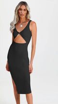 Ladies Halter Side Split Daily Knit Dress EQIL - SWEETKAMA