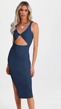 Ladies Halter Side Split Daily Knit Dress EQIL - SWEETKAMA