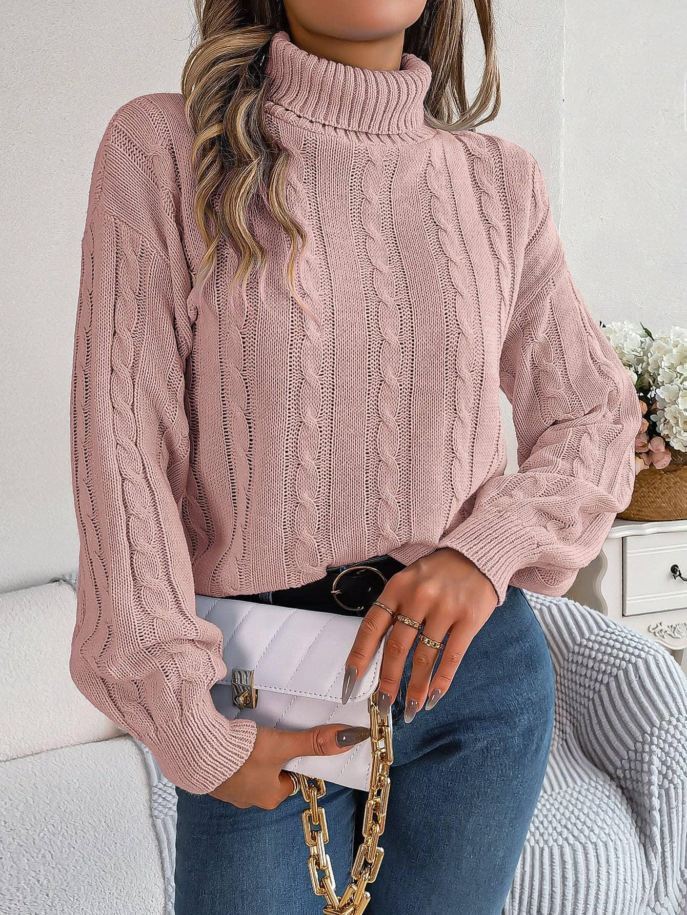 Ladies High Collar Long Sleeves Sweater 2128 - SWEETKAMA