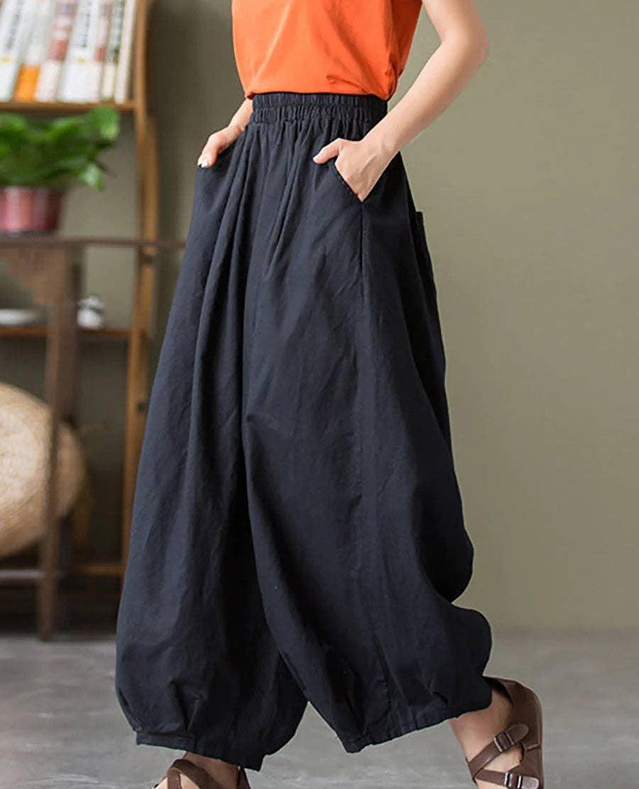 Ladies High Waist Lantern Leg Daily Pants 1045 - SWEETKAMA