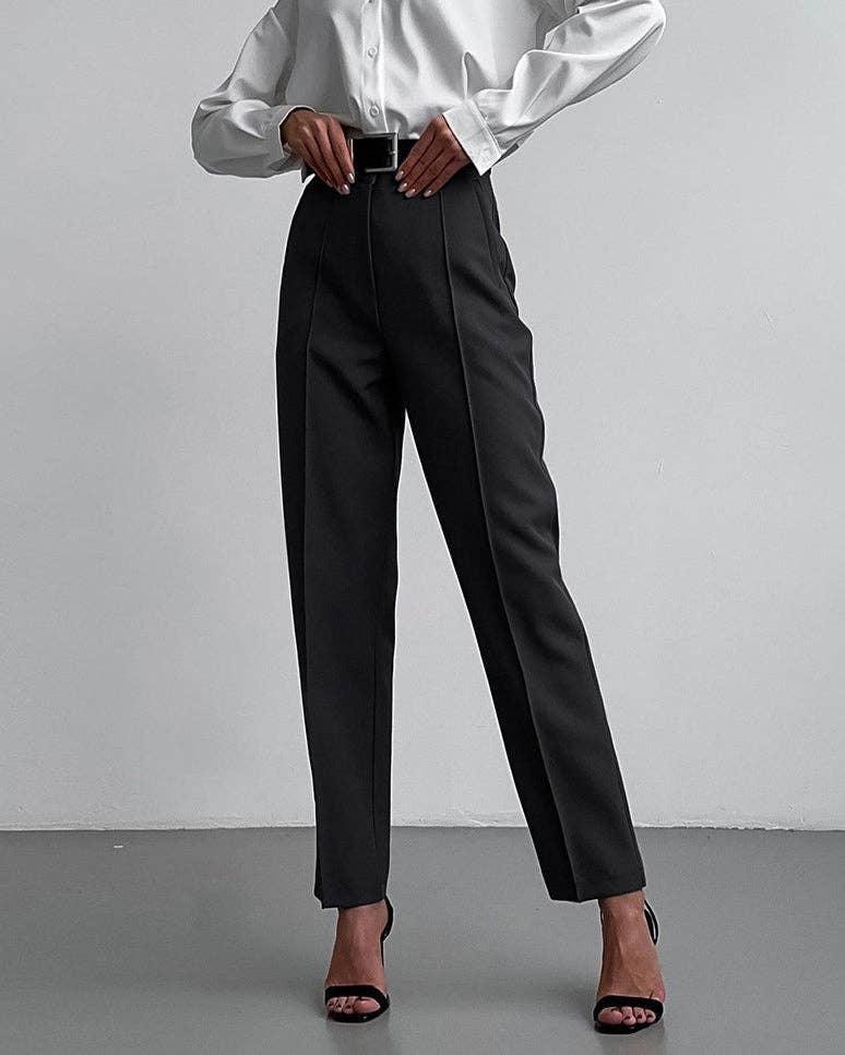 Ladies High Waist Stright Leg Suit Pants C-K7040 - SWEETKAMA