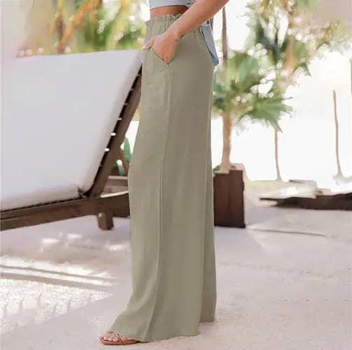 Ladies High Waist Stright Wide Leg Pants SKP9029 - SWEETKAMA