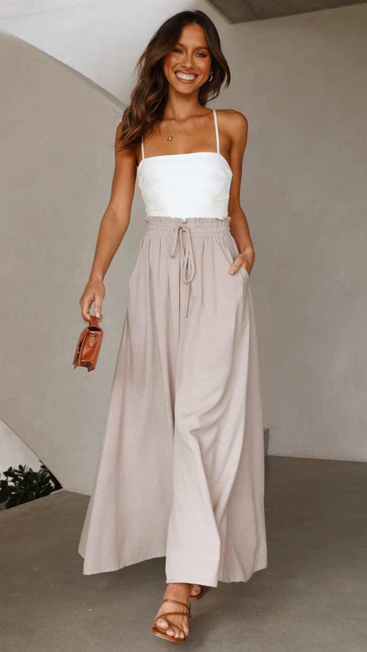 Ladies High Waist Wide Leg Daily Pants BL0121 - SWEETKAMA