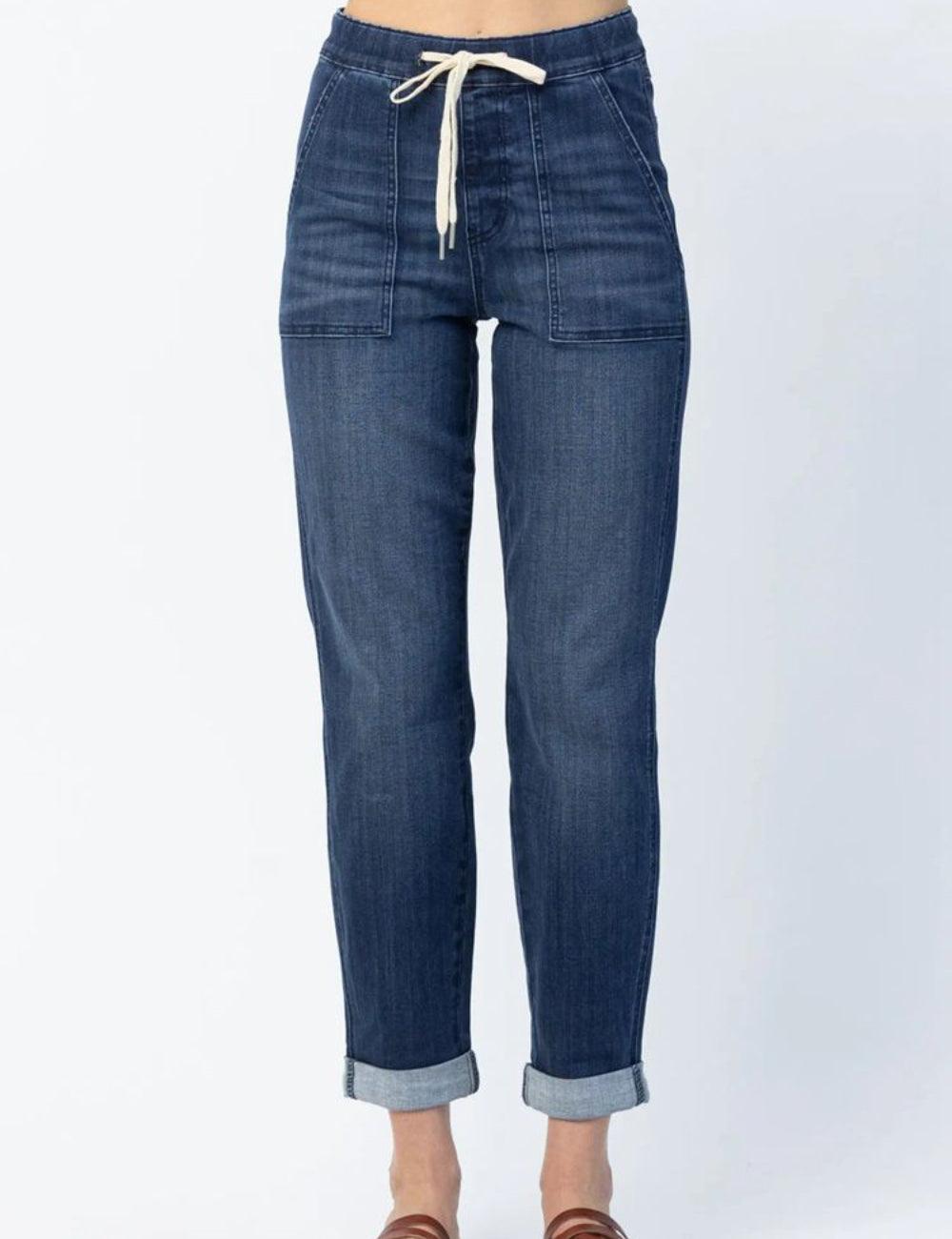 Ladies High Waisted Drawstring Jeans 5555 - SWEETKAMA