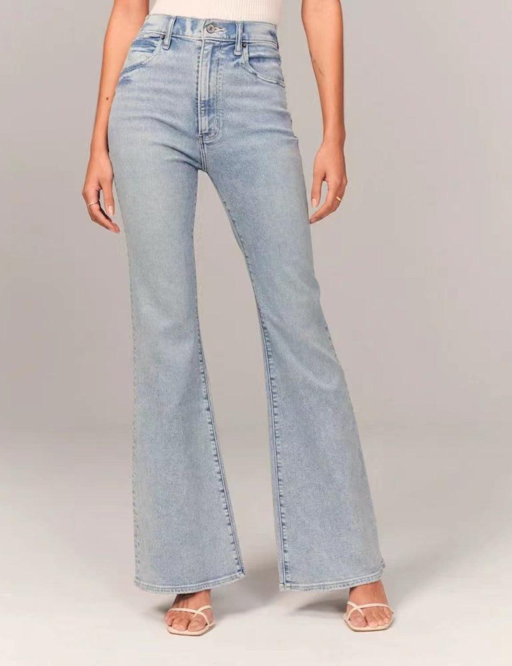 Ladies High Waisted Flare Denim Pants 413 - SWEETKAMA