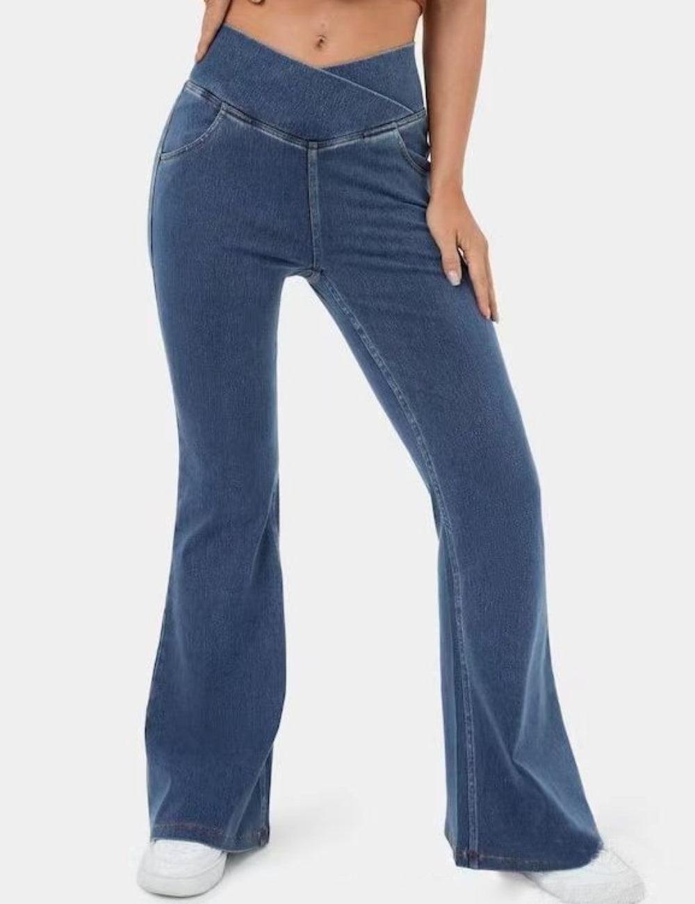 Ladies High Waisted Flare Denim Pants 997 - SWEETKAMA