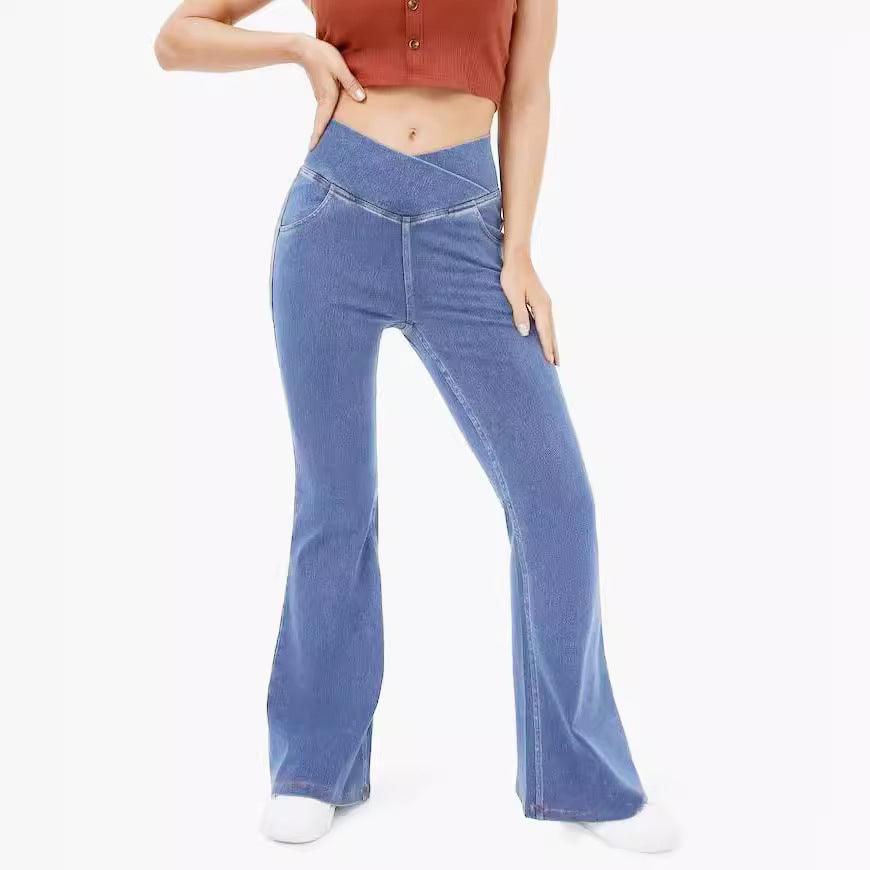 Ladies High Waisted Flare Denim Pants 997 - SWEETKAMA