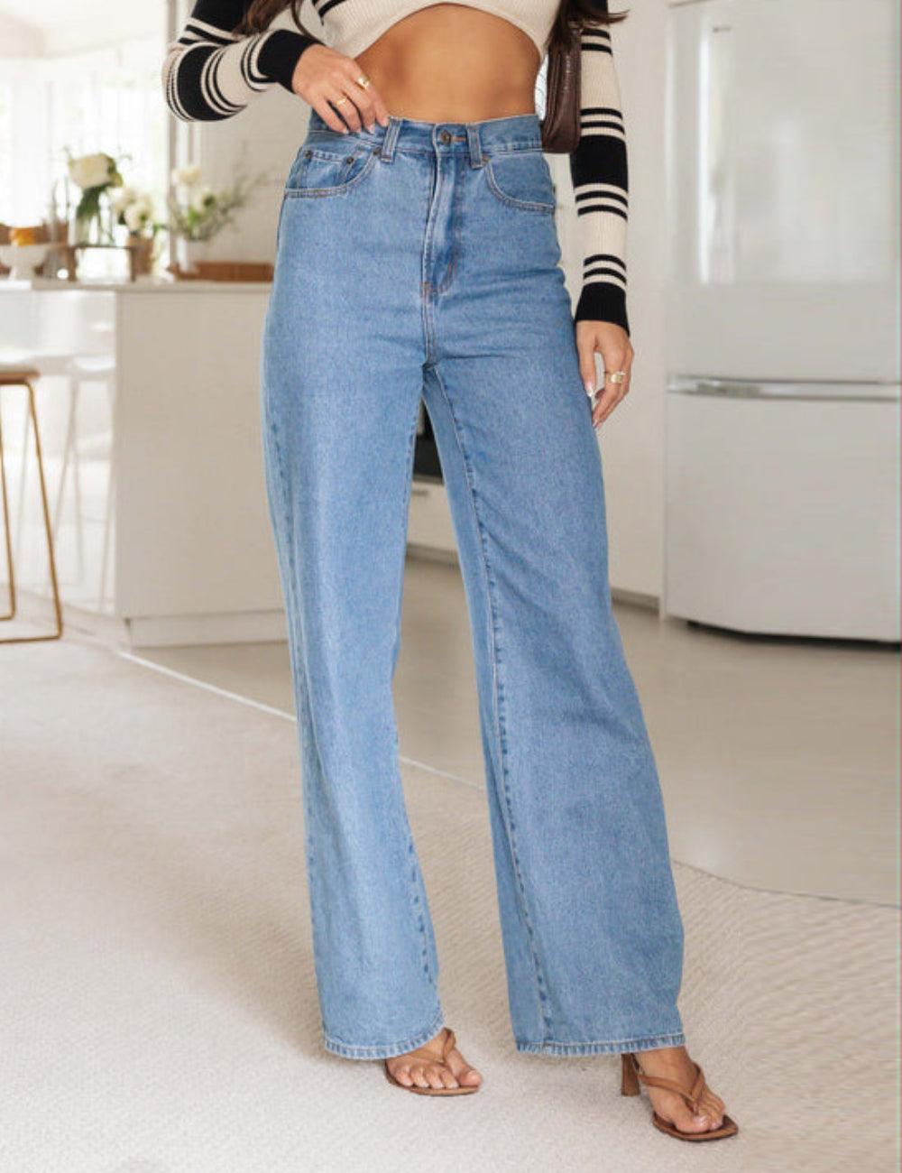 Ladies High Waisted Straight Leg Jeans 2645 - SWEETKAMA