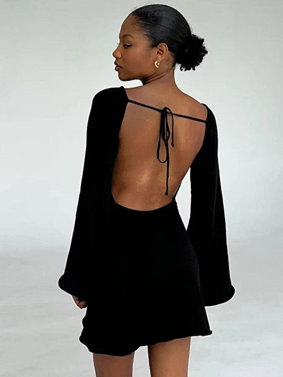 Ladies Hollow Out See Through Backless Knit Dress FQD1960 - SWEETKAMA