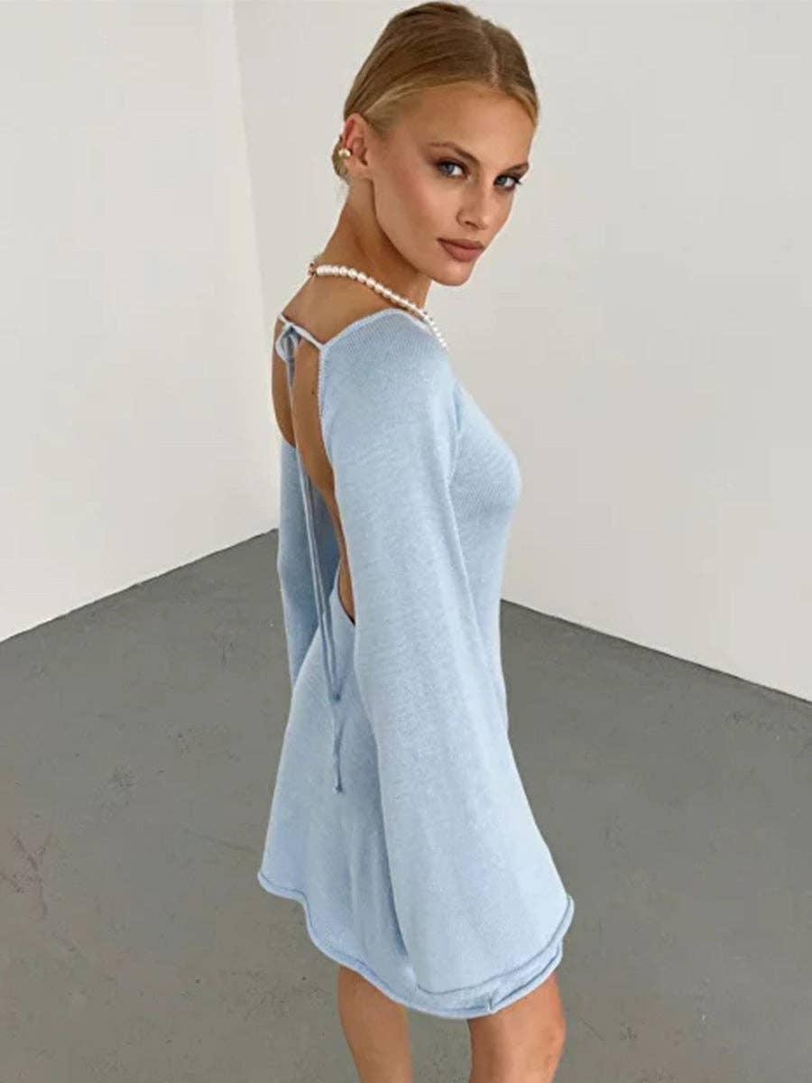 Ladies Hollow Out See Through Backless Knit Dress FQD1960 - SWEETKAMA