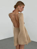 Ladies Hollow Out See Through Backless Knit Dress FQD1960 - SWEETKAMA