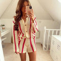 Ladies Hollow Out Stripe Top & Short 2PCS Knit Set 039 - SWEETKAMA