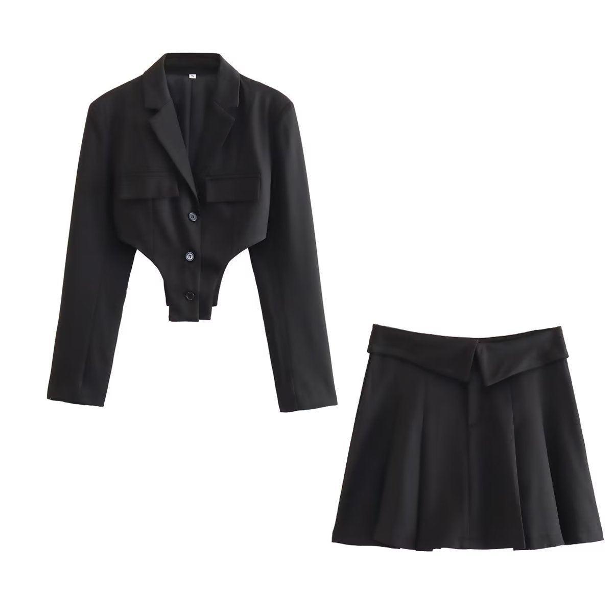 Ladies Irregular Coat And Pleated Skirt Set A19687 - SWEETKAMA