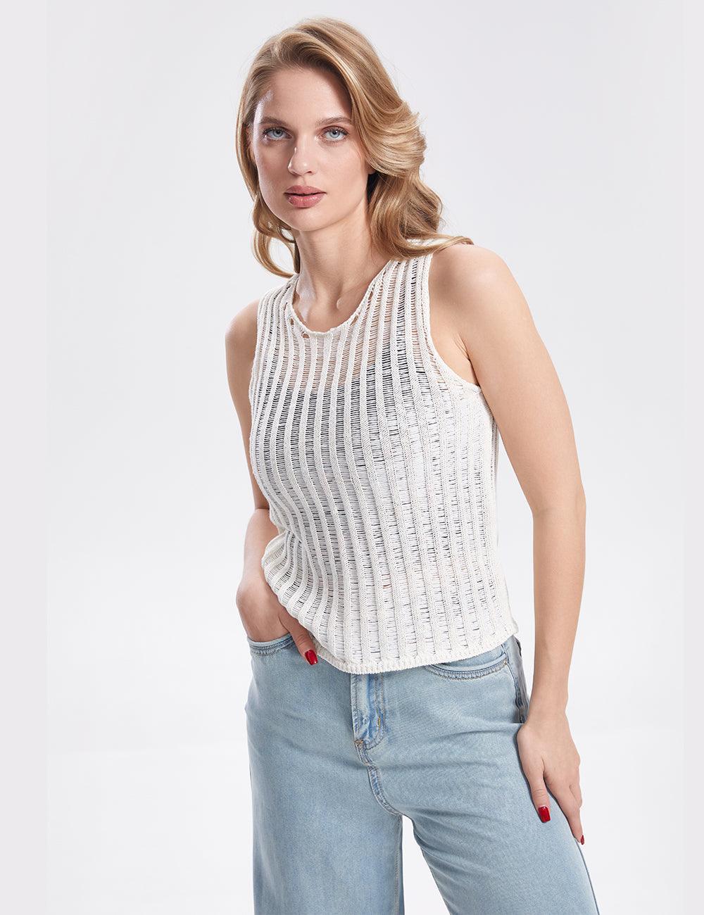 Ladies Knit Sleeveless See Sheer Camis SKT308 - SWEETKAMA