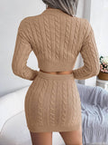 Ladies Knit Solid Color Round Neck Skirt Set 1820 - SWEETKAMA