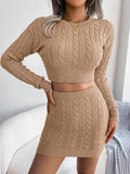 Ladies Knit Solid Color Round Neck Skirt Set 1820 - SWEETKAMA