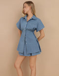 Ladies Lapel Botton Pocket Mini Dress SKD396 - SWEETKAMA