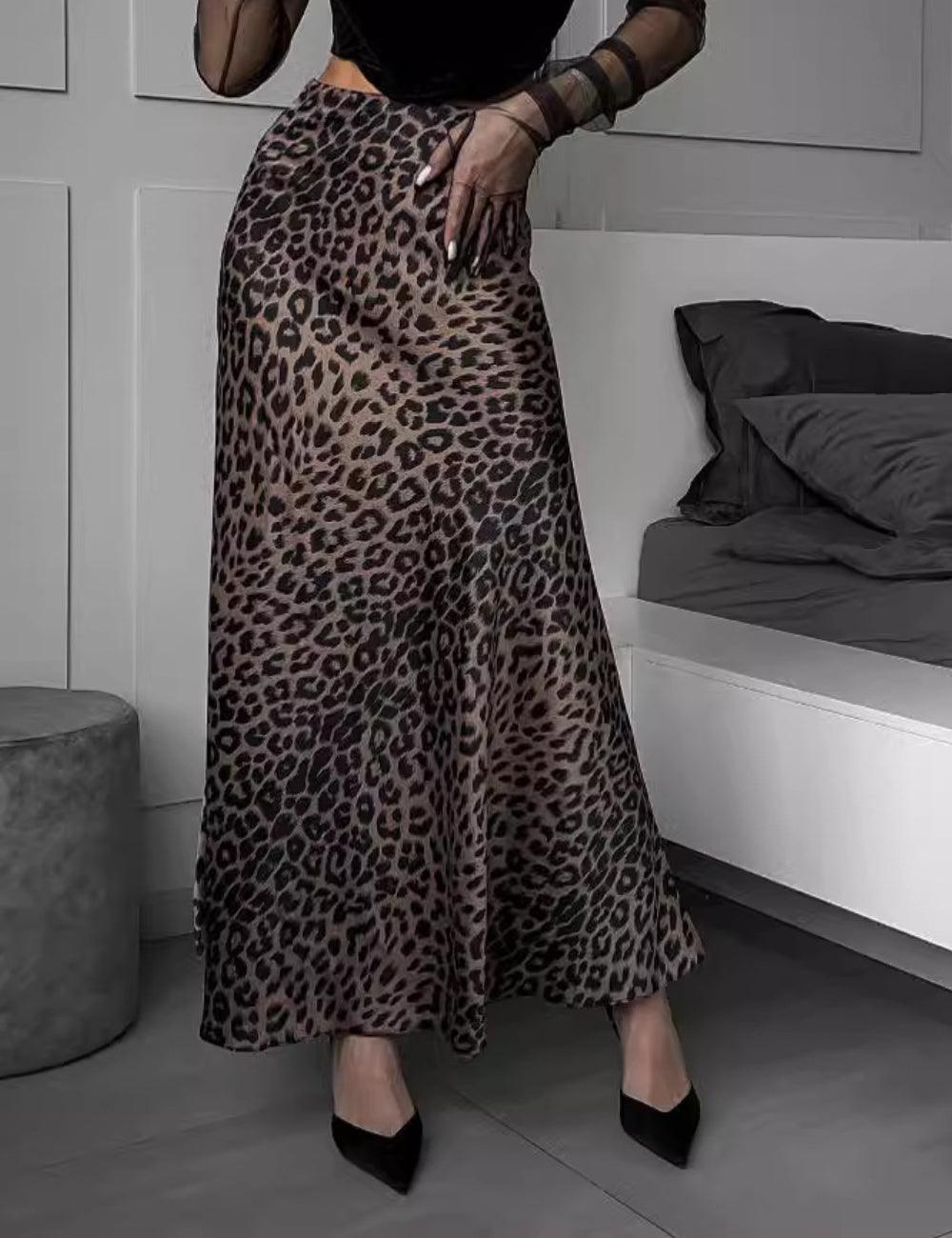 Ladies Leopard Print Hem Drape Skirt 888 - SWEETKAMA