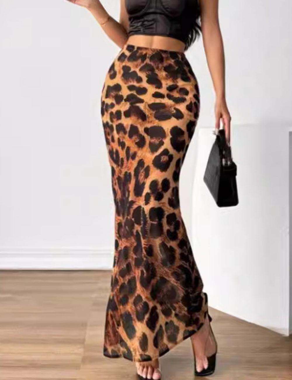 Ladies Leopard Print Mermaid Hem Skirt GG006 - SWEETKAMA