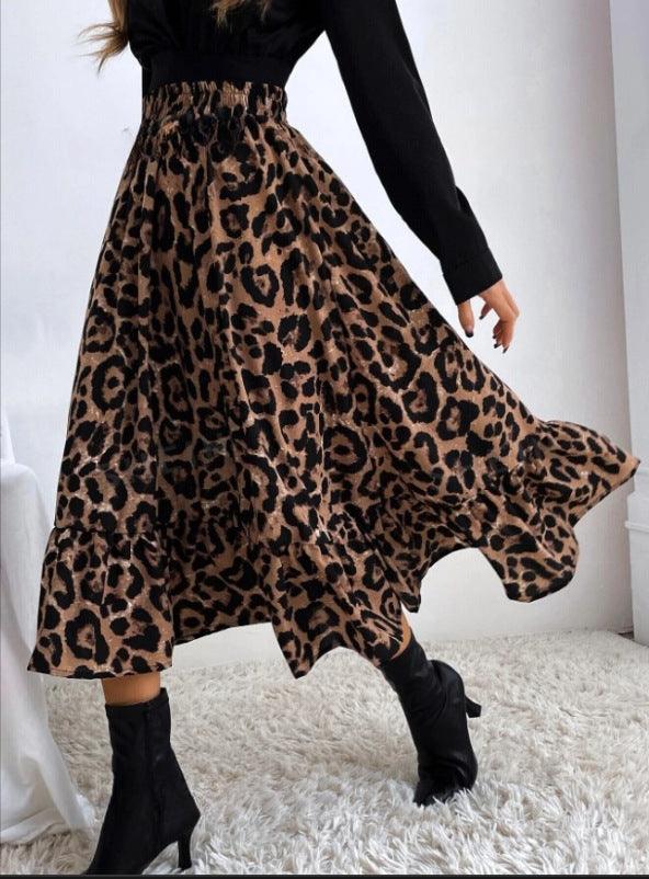 Ladies Leopard Print Ruffle Hem Midi Skirt GG009 - SWEETKAMA