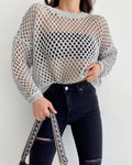 Ladies Long Sleeves Hollow Out Daily Knit Blouse MY8003 - SWEETKAMA