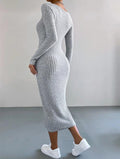 Ladies Long Sleeves Ribbed Knit Dress T2028 - SWEETKAMA