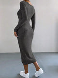 Ladies Long Sleeves Ribbed Knit Dress T2028 - SWEETKAMA