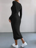 Ladies Long Sleeves Ribbed Knit Dress T2028 - SWEETKAMA