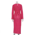 Ladies Long Sleeves Wrinkle Casual Midi Dress LYQ12155T - SWEETKAMA