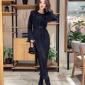 Ladies Long Sleeves Wrinkle Casual Midi Dress LYQ12155T - SWEETKAMA