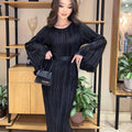 Ladies Long Sleeves Wrinkle Casual Midi Dress LYQ12155T - SWEETKAMA