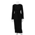 Ladies Long Sleeves Wrinkle Casual Midi Dress LYQ12155T - SWEETKAMA