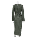 Ladies Long Sleeves Wrinkle Casual Midi Dress LYQ12155T - SWEETKAMA