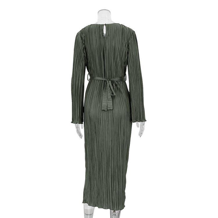 Ladies Long Sleeves Wrinkle Casual Midi Dress LYQ12155T - SWEETKAMA