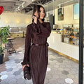 Ladies Long Sleeves Wrinkle Casual Midi Dress LYQ12155T - SWEETKAMA