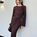 Ladies Long Sleeves Wrinkle Casual Midi Dress LYQ12155T - SWEETKAMA