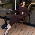 Ladies Long Sleeves Wrinkle Casual Midi Dress LYQ12155T - SWEETKAMA