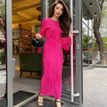 Ladies Long Sleeves Wrinkle Casual Midi Dress LYQ12155T - SWEETKAMA