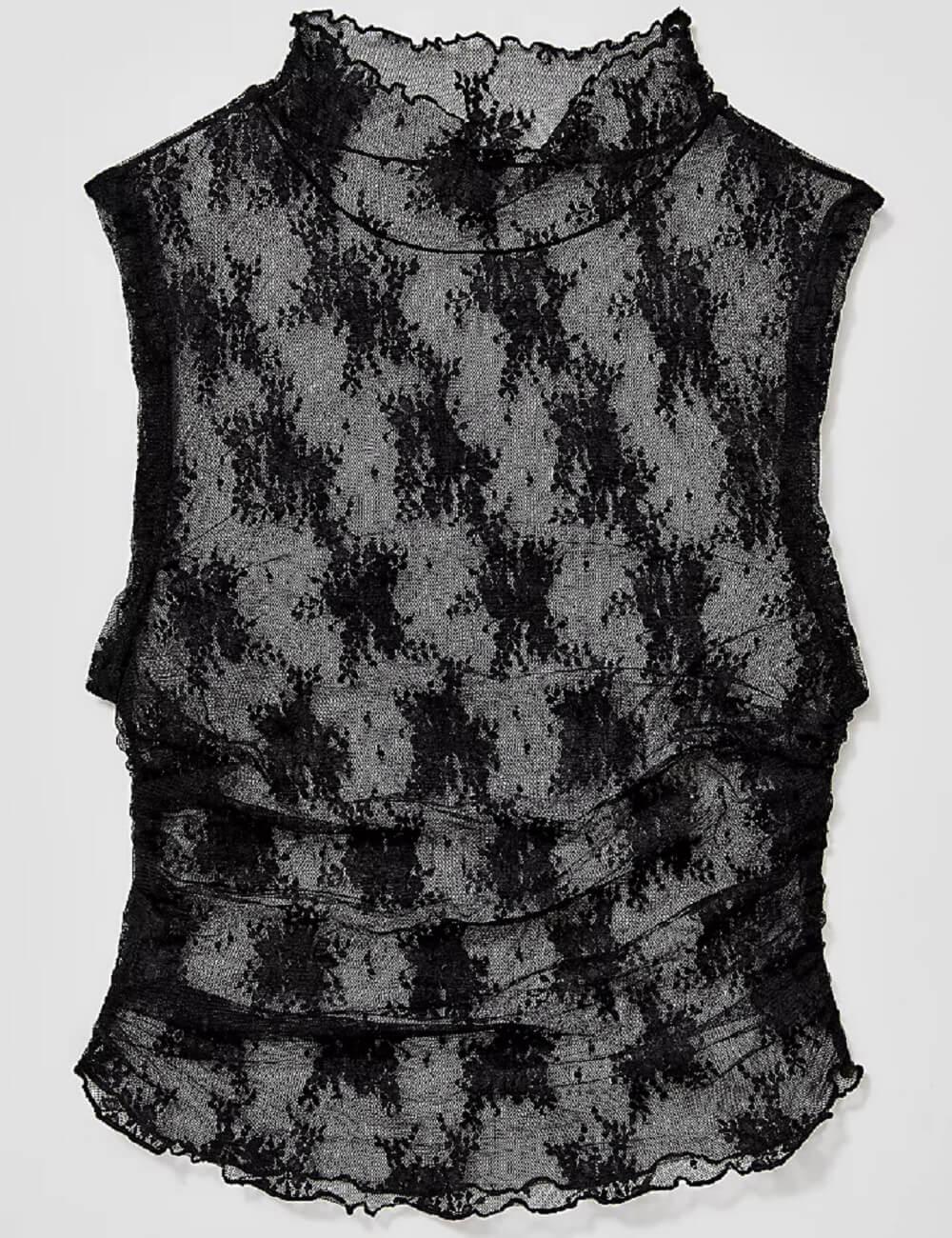 Ladies Lux Floral See Through Lace Sleeveless Blouse SKT274 - SWEETKAMA