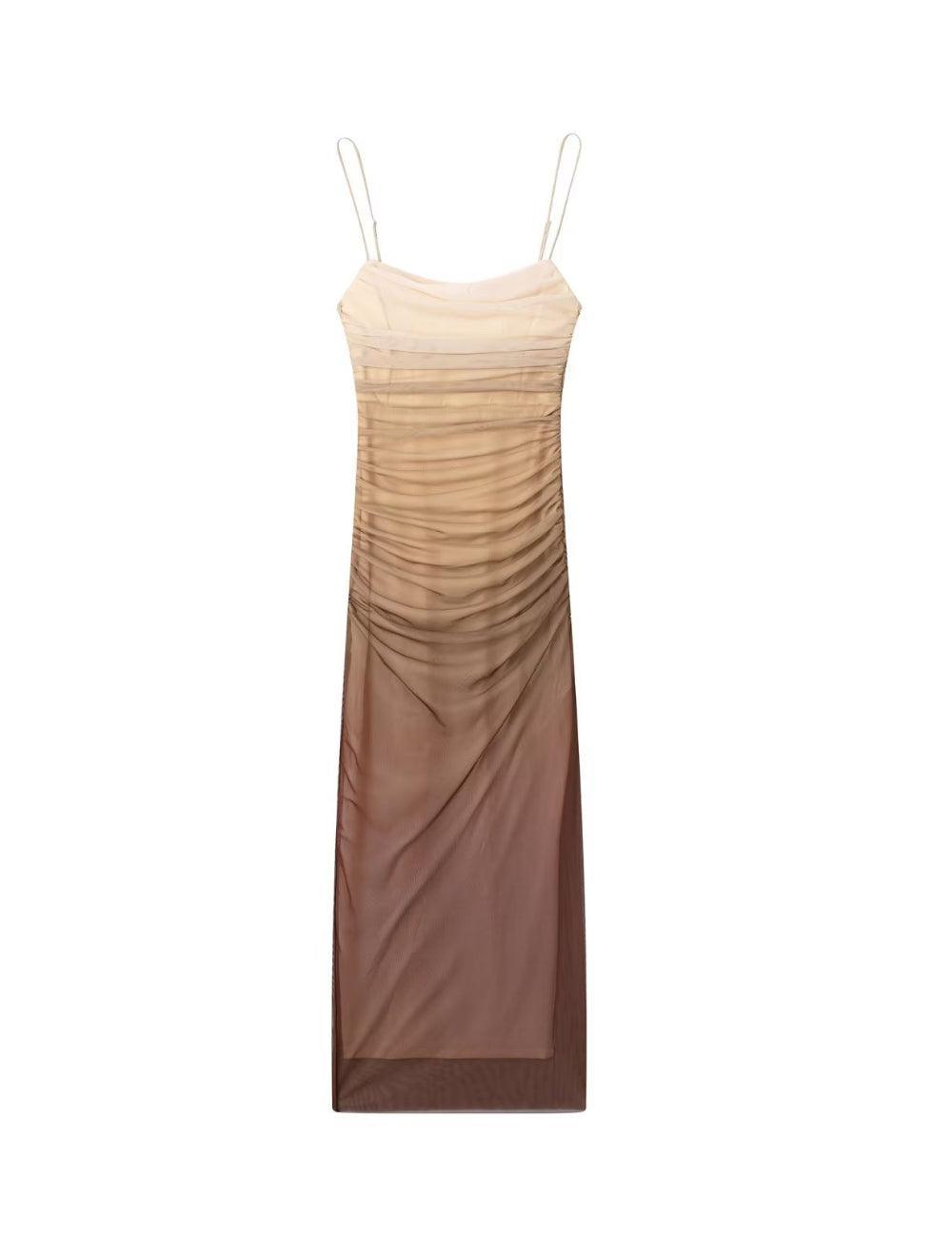 Ladies Mesh Ruched Gradient Slip Dress HH-8871 - SWEETKAMA