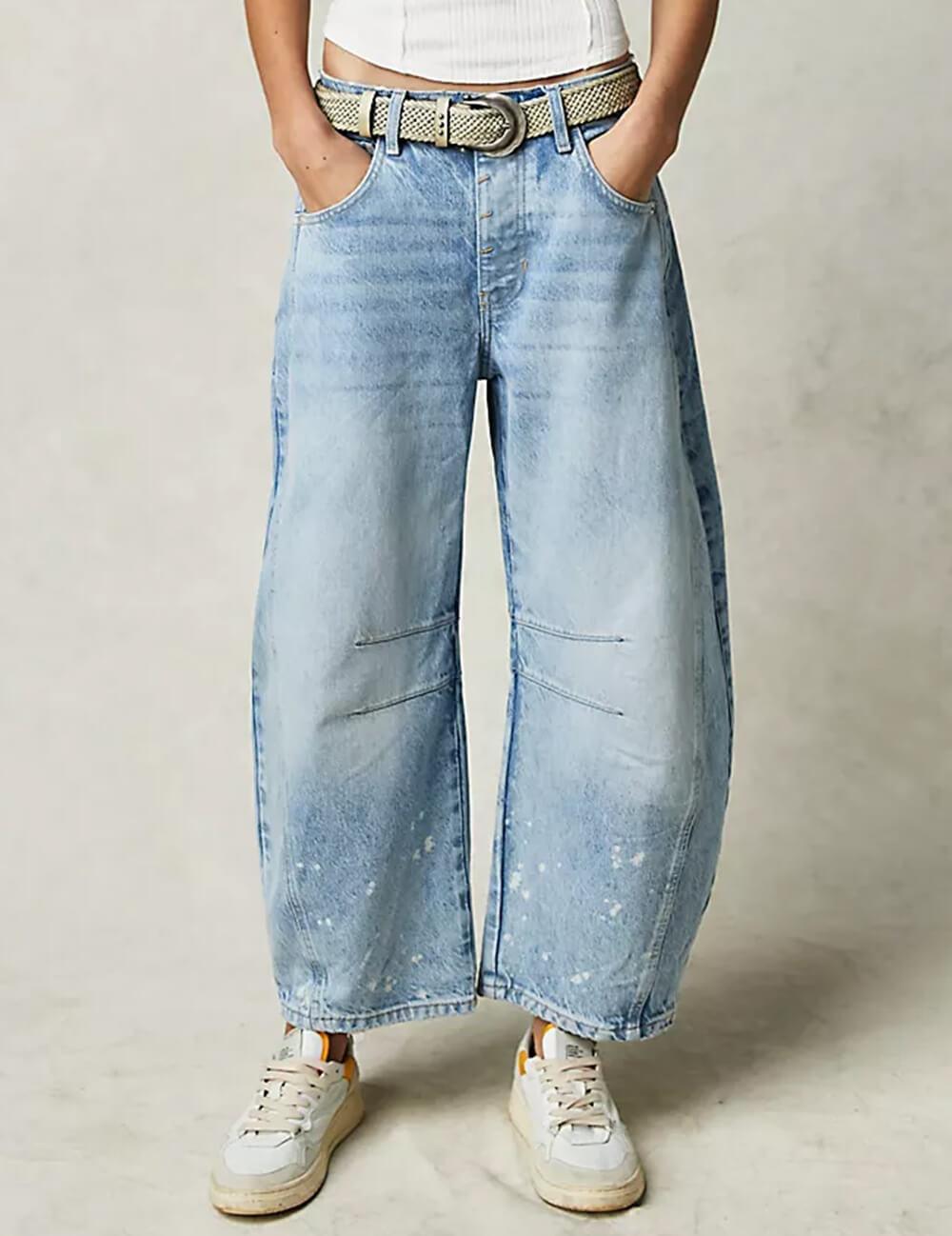 Ladies Mid Rise Wide Leg Barrel Jeans SKP522 - SWEETKAMA