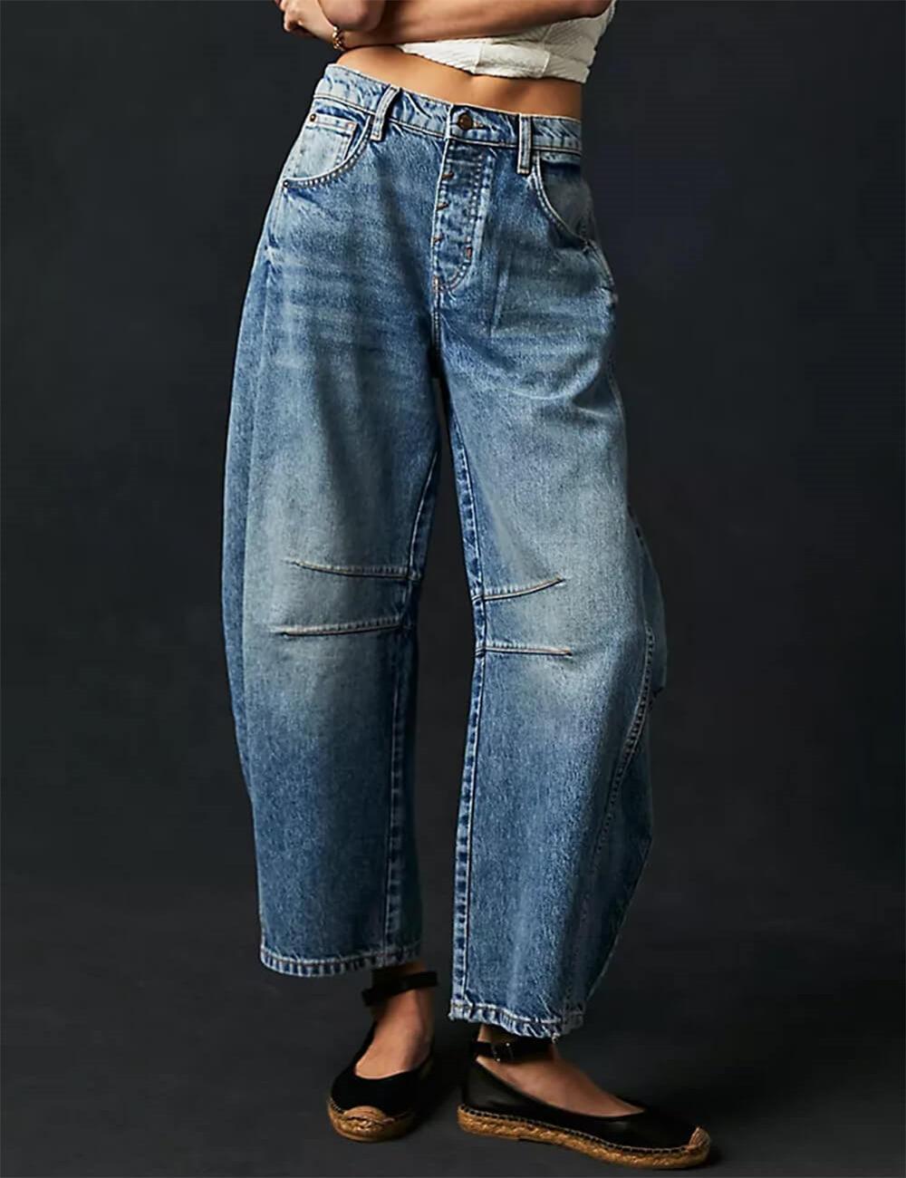 Ladies Mid Rise Wide Leg Barrel Jeans SKP522 - SWEETKAMA