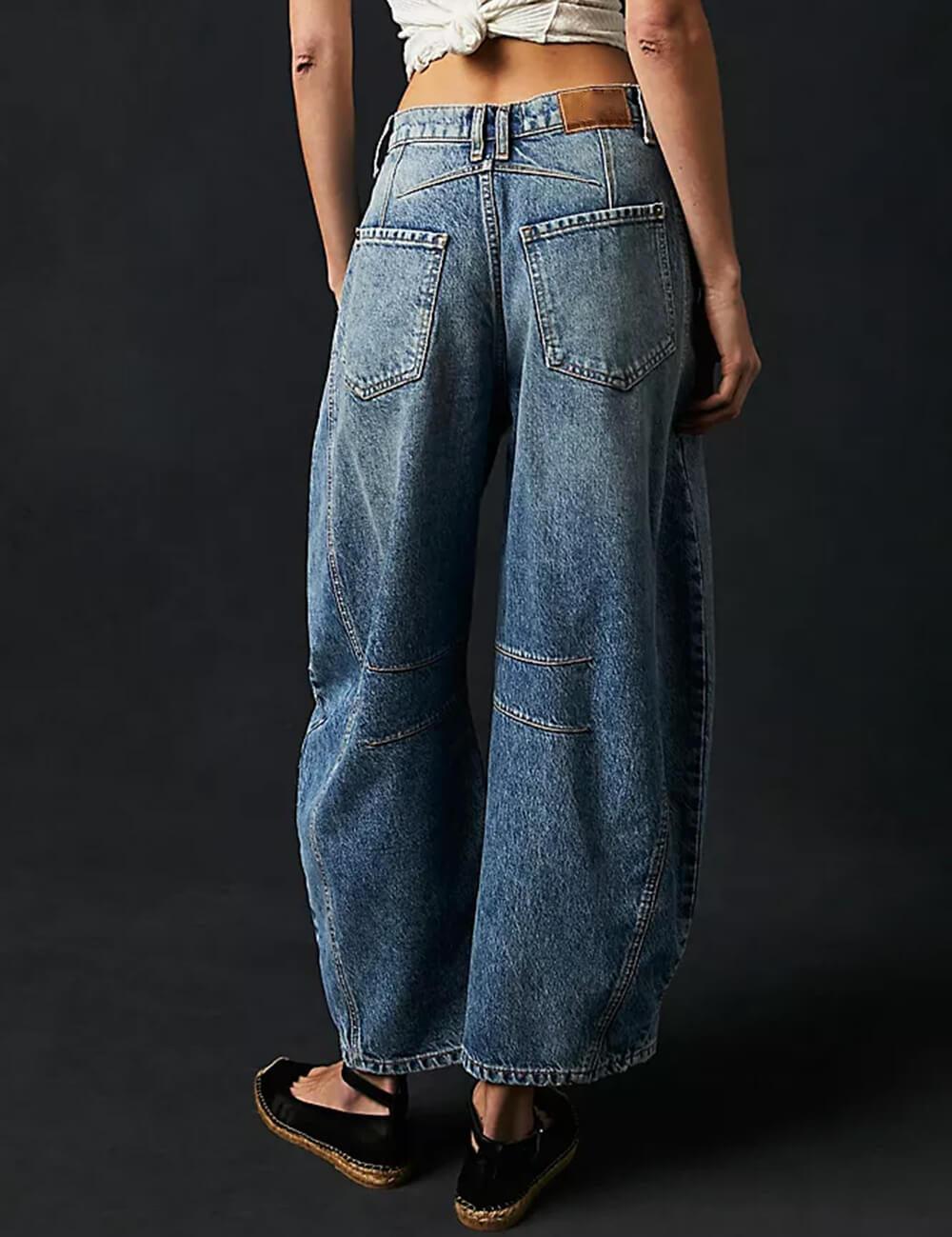 Ladies Mid Rise Wide Leg Barrel Jeans SKP522