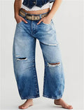 Ladies Mid Rise Wide Leg Barrel Jeans SKP522 - SWEETKAMA