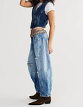 Ladies Mid Rise Wide Leg Barrel Jeans SKP522 - SWEETKAMA