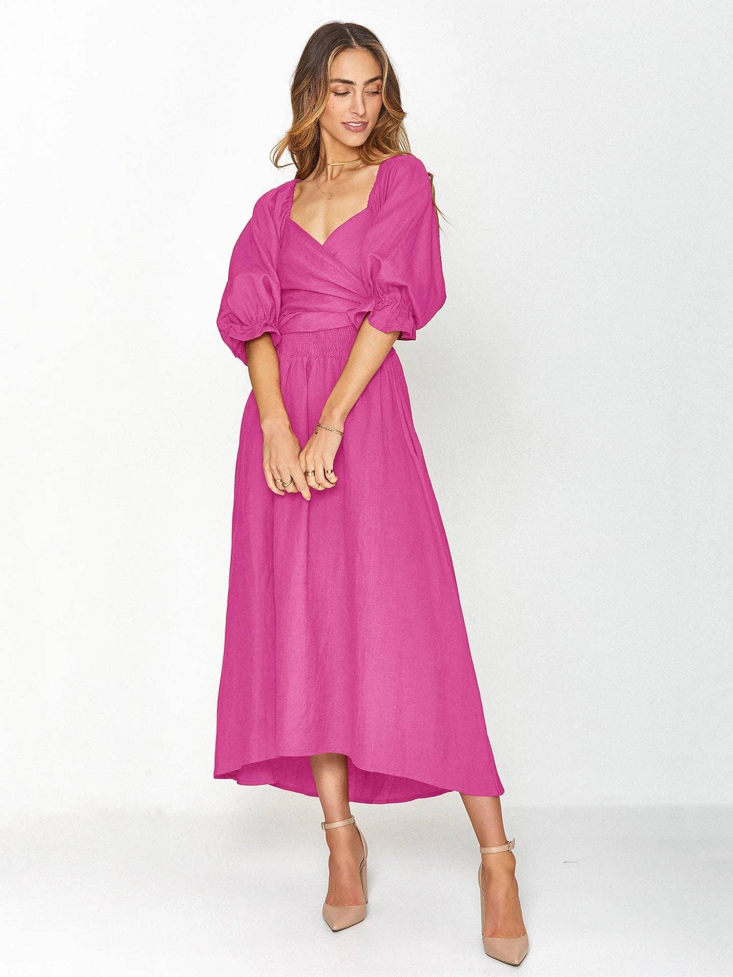 Ladies Mid Sleeves Daily Reversible Midi Dress GQPL - SWEETKAMA