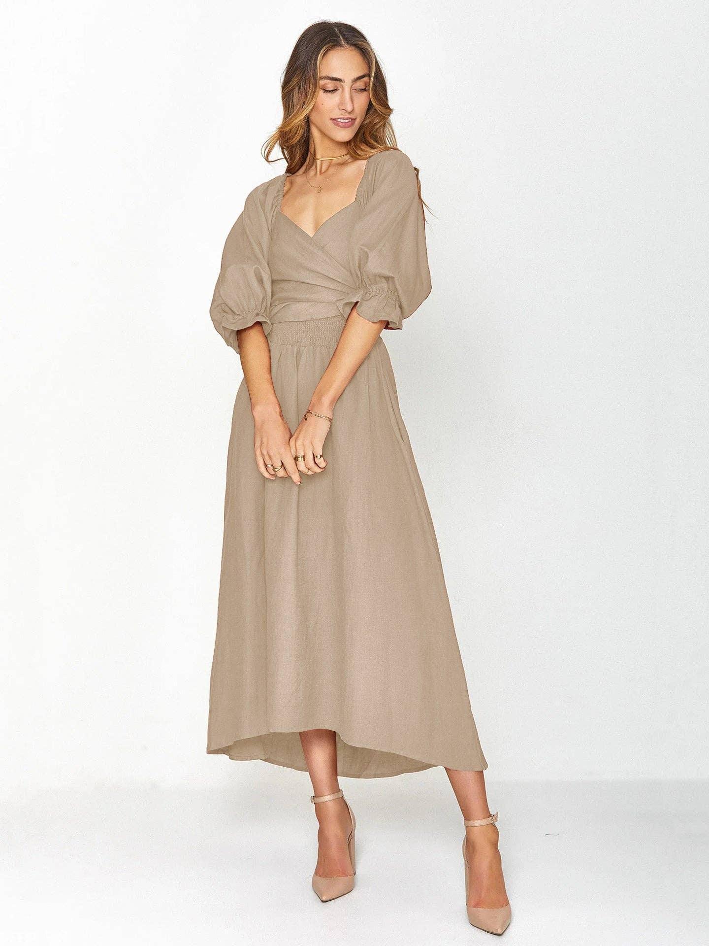 Ladies Mid Sleeves Daily Reversible Midi Dress GQPL - SWEETKAMA