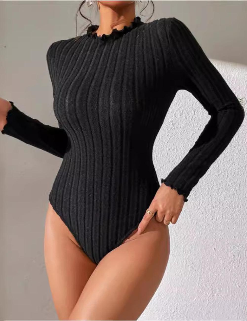 Ladies Mock Neck Ribbed Knit Bodysuit G1001 - SWEETKAMA